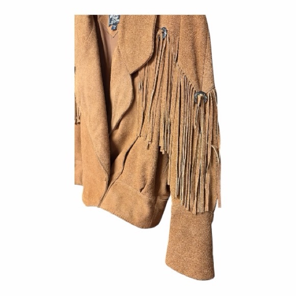 Vintage Burlington Tan Suede Fringe Jacket Size Small - Picture 4 of 8